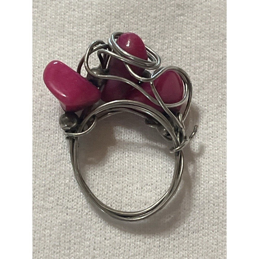 Handmade Pink Stone Wire Wrapped Statement Ring Modern Artisan